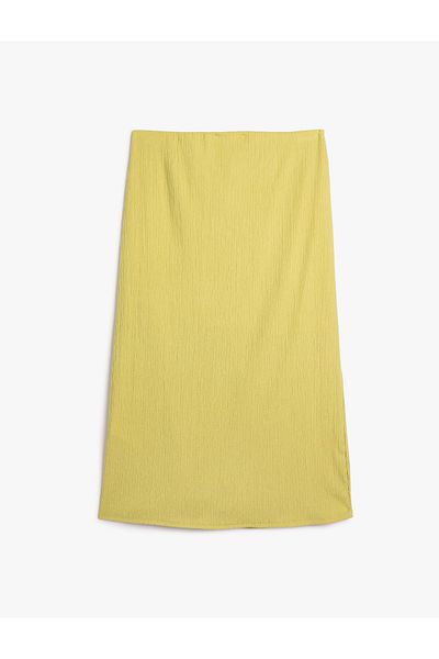 Koton Midi Skirt Draped Slit Lined Textured