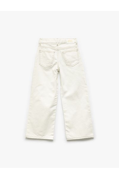 Koton Pantaloni de jeans pentru fete albe cu picioare largi cu nasturi 5skg40020ad