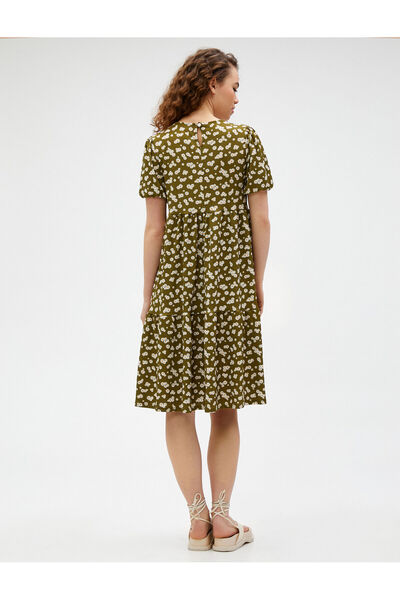 Koton Floral Dress Midi Flounce Crew Neck