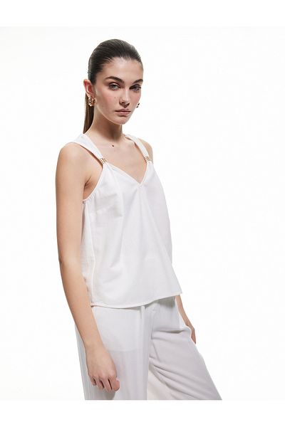 Koton Viscose Blended Strappy Blouse with Metal Accessories
