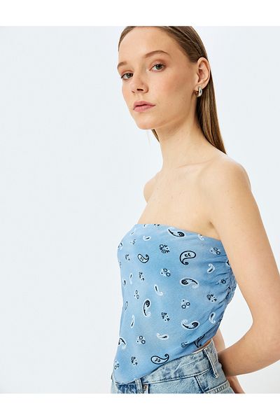 Koton Sleeveless Gimped Strapless Collar Asymmetrical Crop Viscose Blouse
