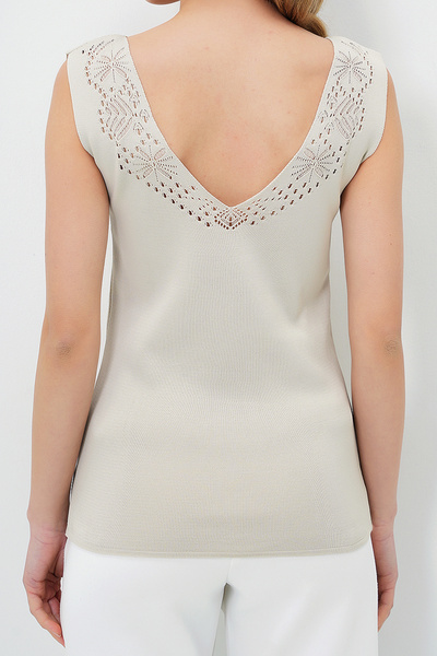 VAGGON Γυναικεία Πέτρα Μπροστινή Πίσω Πλεκτή Μπλούζα με λαιμόκοψη V με ανοιχτή καλοκαιρινή πλεκτή μπλούζα Prmx13753