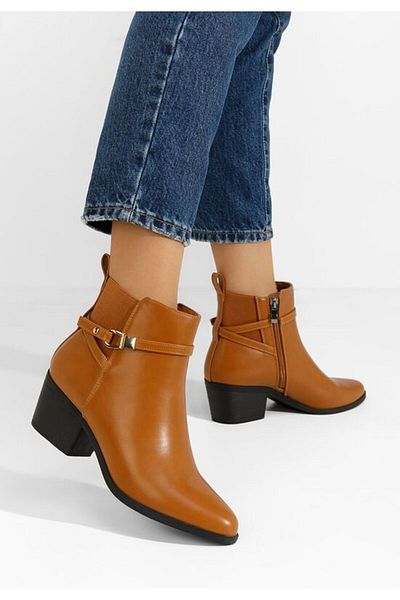 B T Shoes Botine cu toc gros Odelina camel