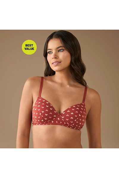 FAV All-Over Heart Print Padded Support Bra with Hook and Eye Closure