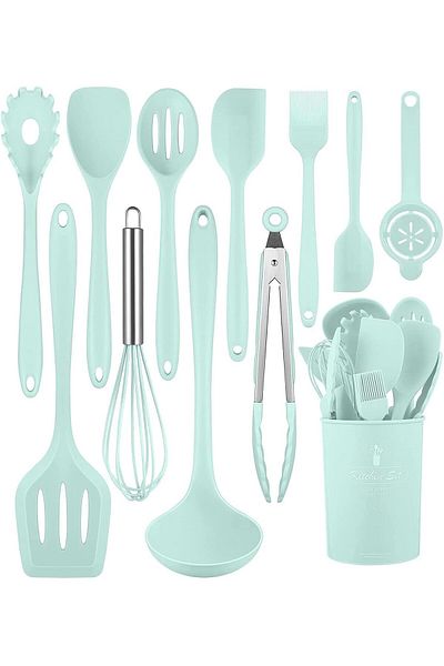 COOYA 12Pcs Kitchen Utensils Set, with Stainless Steel Handle, Non-stick Heat Resistant, BPA Free