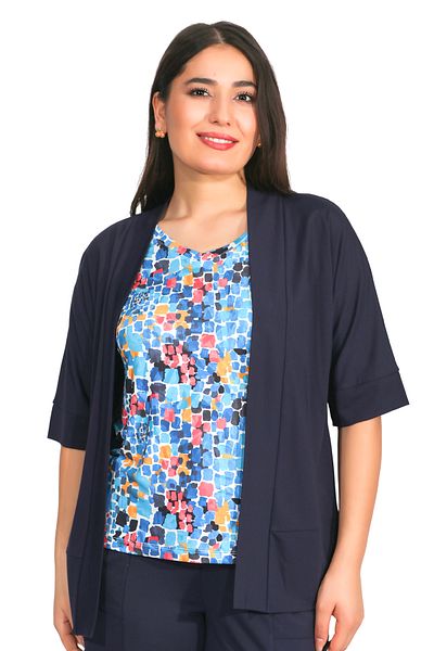 TOLGA SARAÇOĞLU 10960 CARDIGAN TRICOTAT CU CROP CONFORBIL ALBASTRU ÎNCHIS