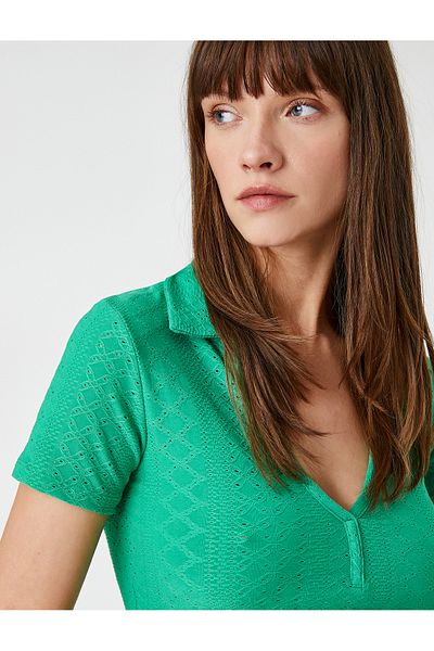 Koton Tričko Polo Neck Crop s dlouhým rukávem