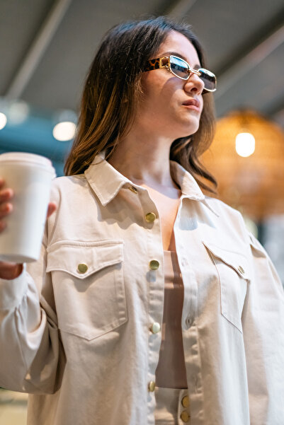 zxello Boleyn Oversize Boyfriend Krem Rengi Gömlek