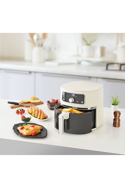 ALSAIF Electric Air Healthey Fryer With Digital To Fry, Bake, Grill, Roast Or Reheat, Size 6l, 1750w Creamy