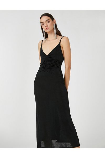 Koton Strappy Dress Gather Λεπτομερής V-Neck