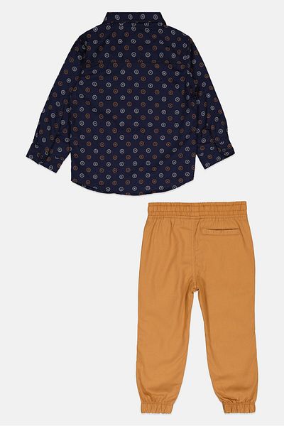 HAWK Toddlers Boy 2 Pieces Allover Print Shirt And Jogger Pants Set, Navy