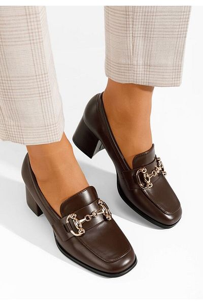 B T Shoes Ixea brown heeled loafers