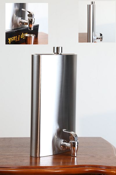 imsaconcept Metal Silver Large Flask with Valve 64.oz