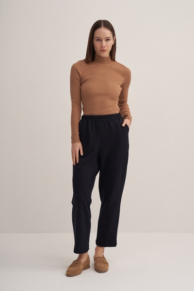 EBU Prive Women's Steel Knitted Straight Cut Trousers Navy Blue