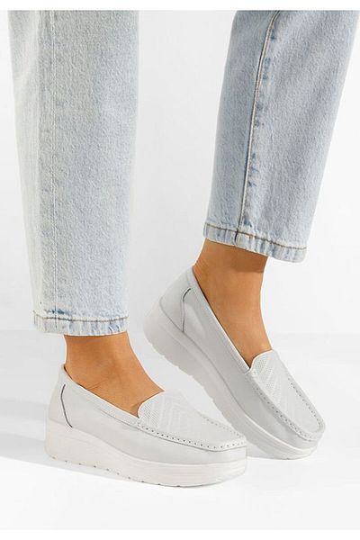 B T Shoes Mocasini dama piele albi Ciela