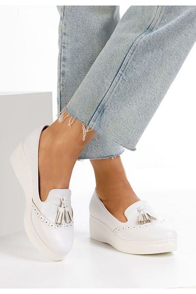 B T Shoes Mocasini cu platforma Olbia albi