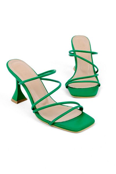 Lal Shoes & Bags Weather Women's Heeled Slippers with Rope Detail - green