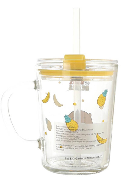 Miniso We Bare Bears Lisanslı Pipetli Cam Bardak (400ml) - Boz Ayı