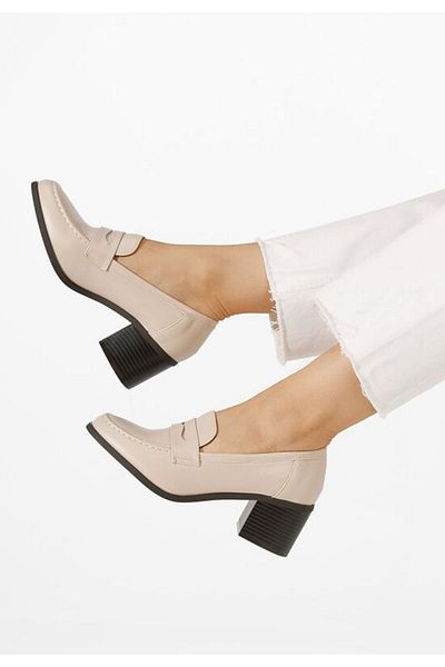 B T Shoes Beige Sereya heeled loafers