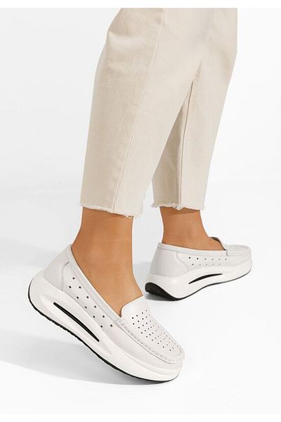 B T Shoes Mocasini dama piele Laurea albi
