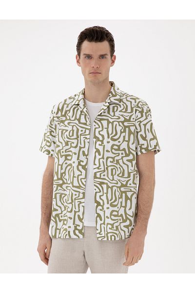 Pierre Cardin Khaki Comfort Fit κοντομάνικο πουκάμισο 50301709-VR027