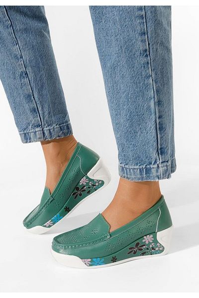 B T Shoes Green Havana platform loafers