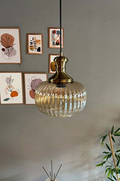 Bamyum Mola Cam Bal Rengi Tekli Avize Eskitme Tokmak Başlık Retro Sarkıt Lamba Restoran Salon Aydınlatma