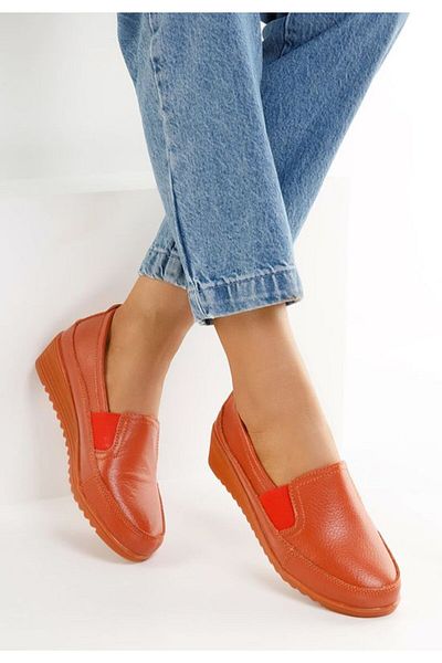B T Shoes Women's orange leather loafers Sonima
