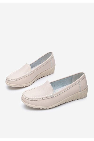 B T Shoes Mocasini dama cu platforma bej Storia