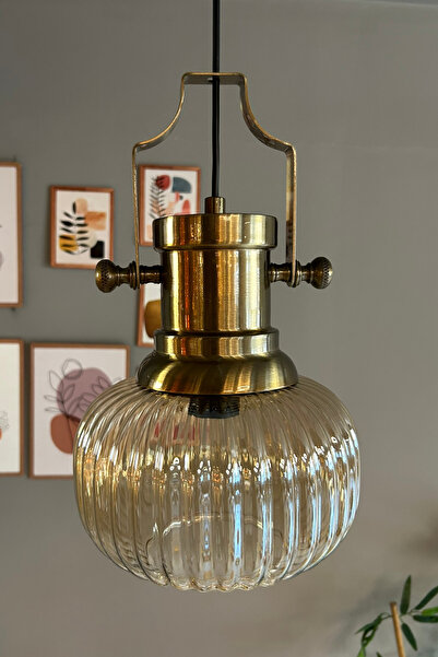 Bamyum Mola Cam Bal Rengi Tekli Avize Silindir Eskitme Başlık Retro Sarkıt La...