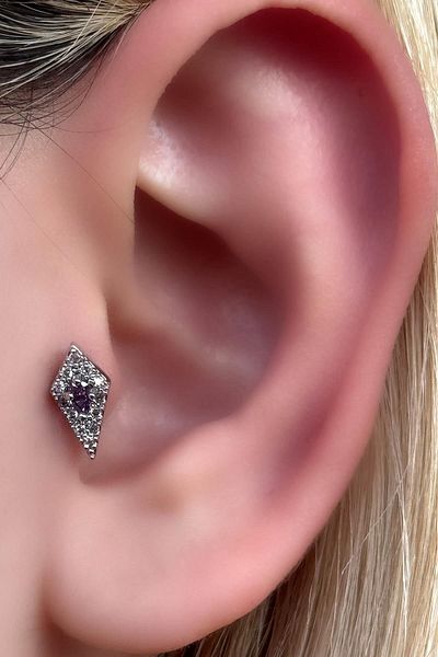TAKIŞTIR Silver Color Stone Detailed Steel Tragus/ Cartilage Earring/ Piercing (Single)