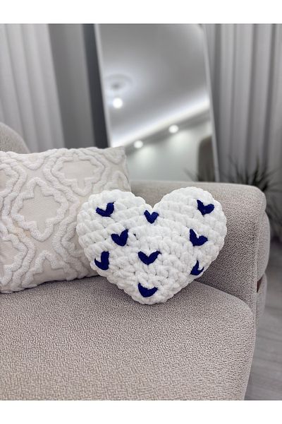 Home Special Heart Pattern Pillow for Special Occasions-Heart Shaped Romantic Decorative Pillow / White- Midnight Blue