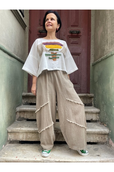 Bohoyasam Unisex Bohem Lastik Bel Pantolon, Rahat Pantolon, Yoga Pantolonu, Şalvar, Pamuklu Pantolon