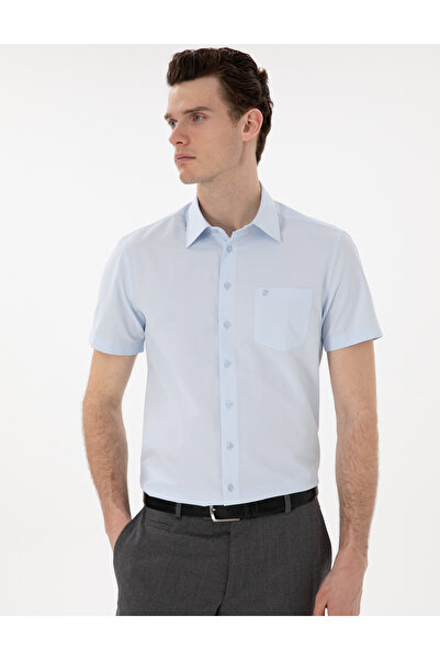 Pierre Cardin Açık Mavi Basic Regular Fit Kısa Kollu Cepli Gömlek 50303010-VR003