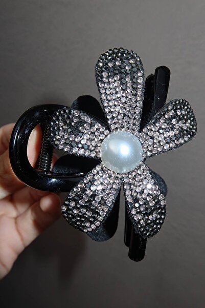 TAKIŞTIR Black Color Stone and Pearl Detailed Latch Buckle