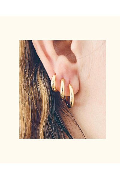 juleeco Halka Gold Çelik Küpe (6'lı 3 Boy)(1cm,1,5 cm,2cm)