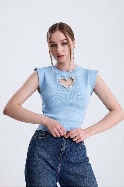 For Angels Bluză crop cu accesoriu inimă în față