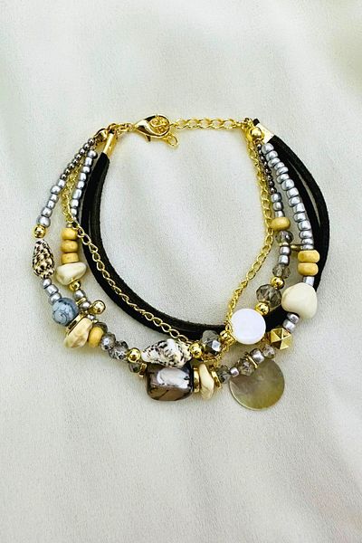 PETEK AKSESUAR ETHNIC BOHEM MULTIPLE BRACELET NATURAL STONE GRAY
