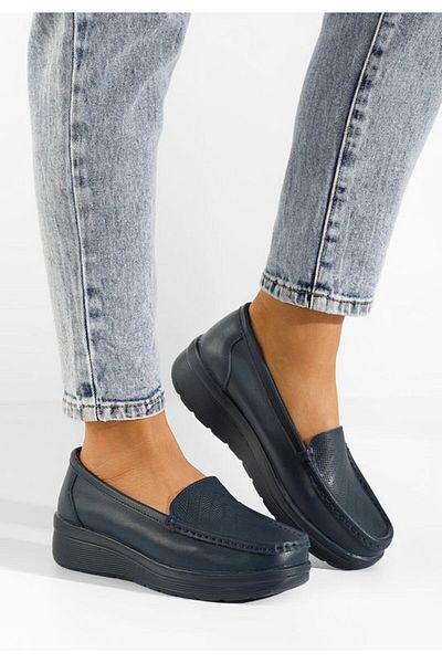 B T Shoes Mocasini piele naturala Ciela albastri