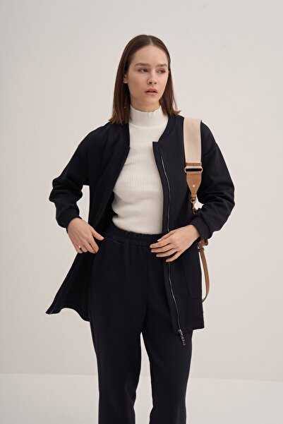 EBU Prive Women's Steel Knitted Straight Cut Trousers Navy Blue