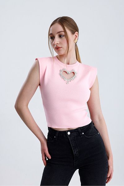For Angels Bluză crop cu accesoriu inimă în față