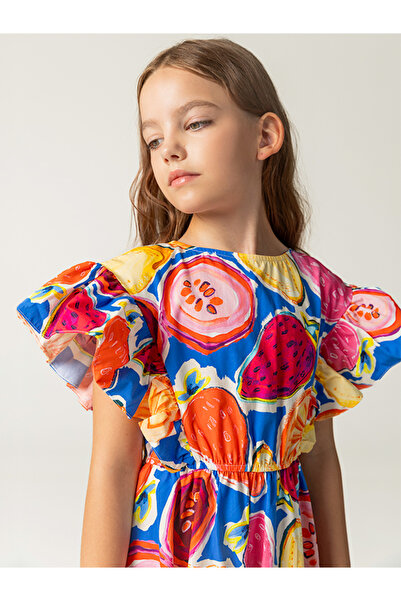 SheShe Meyveli Asimetri Kız Çocuk Elbisesi