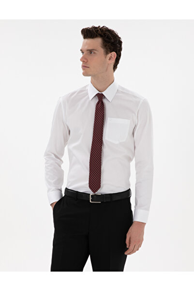 Pierre Cardin White Glossy Satin Regular Fit Long Sleeve Basic Shirt 50302972...