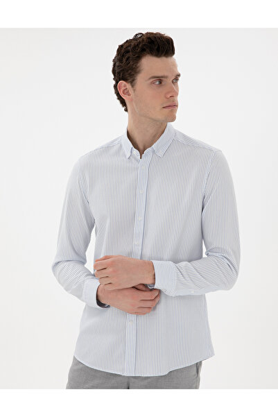 Pierre Cardin Açık Mavi Slim Fit Çizgili Uzun Kollu Gömlek 50301583-VR003