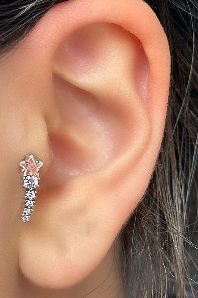 TAKIŞTIR Silver Color Star Figured Steel Tragus/ Cartilage Earring/Piercing (Single)