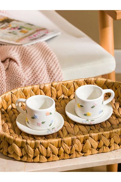 LC Waikiki Lcw Home Mixed Flower Patterned 2-Person Ceramic Coffee Cup Set 90 ml
