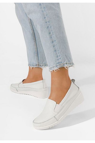 B T Shoes Mocasini dama piele albi Sonima