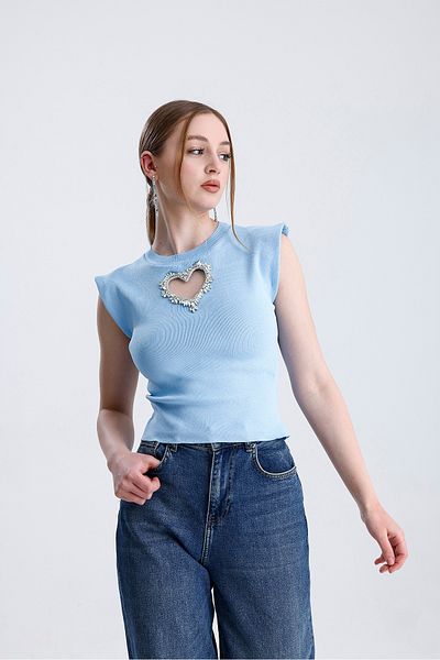 For Angels Bluză crop cu accesoriu inimă în față