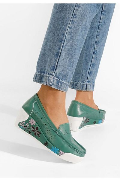 B T Shoes Green Havana platform loafers