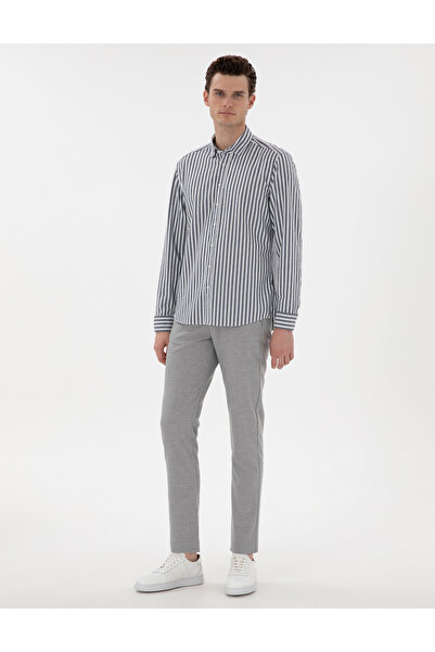 Pierre Cardin Lacivert Regular Fit Çizgili Uzun Kollu Gömlek 50301533-VR033